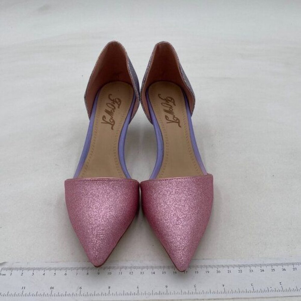 FOWT Blue Pink Closed Pointed Toe Kitten Heel Slip On Two Toned D'Orsay Shoes - Picture 3 of 8